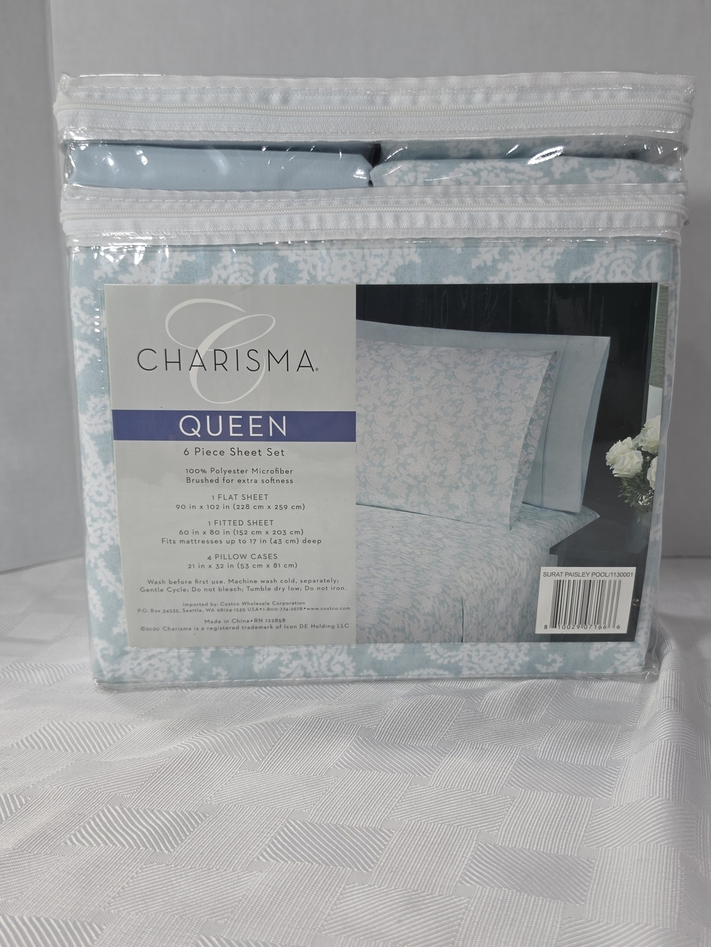 Charisma Queen 6-Piece Sheet Set in Light Blue Paisley